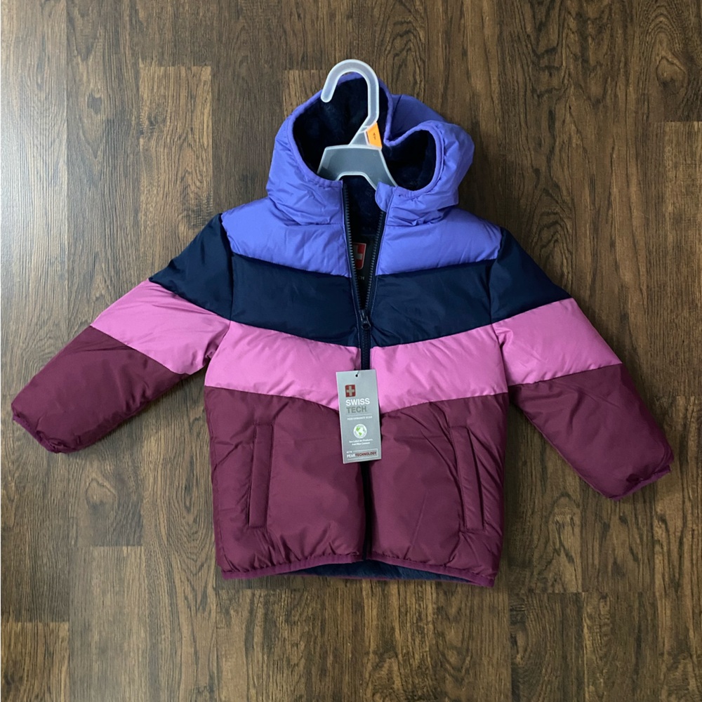 Swiss Tech Kids Puffer Jacket - Purple, Pink, and Blue
